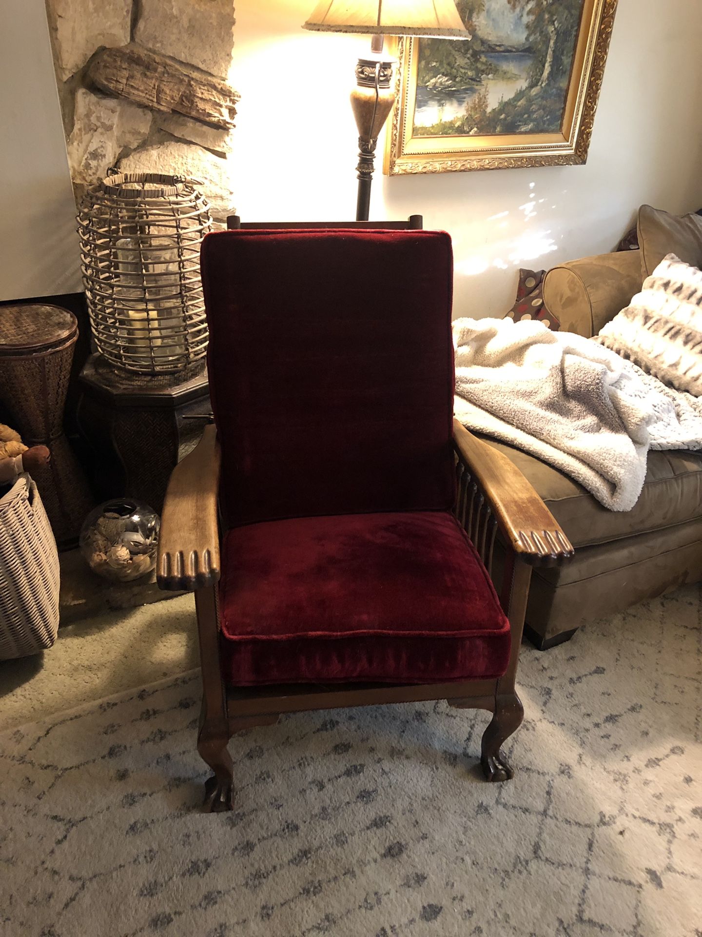 Red velvet antique Morris chair