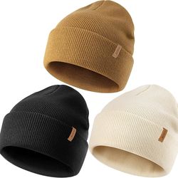 Brand New 3 Pack Beanie for Men Women, Winter Double Layer Warm Knit Cuffed Hat Stylish OS