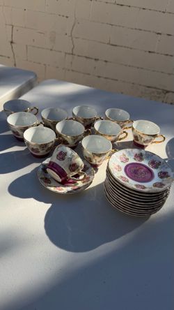 Vintage / Antique Porcelain Tea Set with hand-painted figure