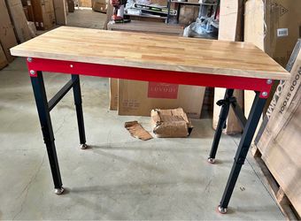 48" Heavy Duty Workbench, 2500 LBS Load Capacity Work Bench with 1.2" Laminated Oak Wood Top & Reinf