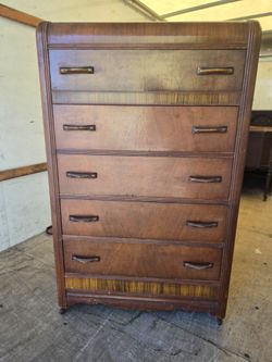 Vintage Wood Tallboy Dresser 5 Drawers