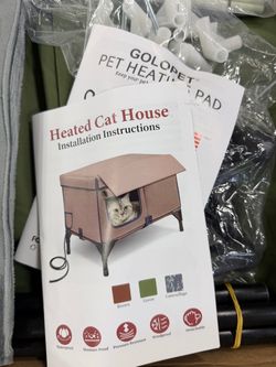 Heated Cat House for Outside Cat in Winter, Insulated Outdoor Feral Cat Shelter with Cat Heating Pad, 2 Doors,Elevated Waterproof Heated Kitty House 2