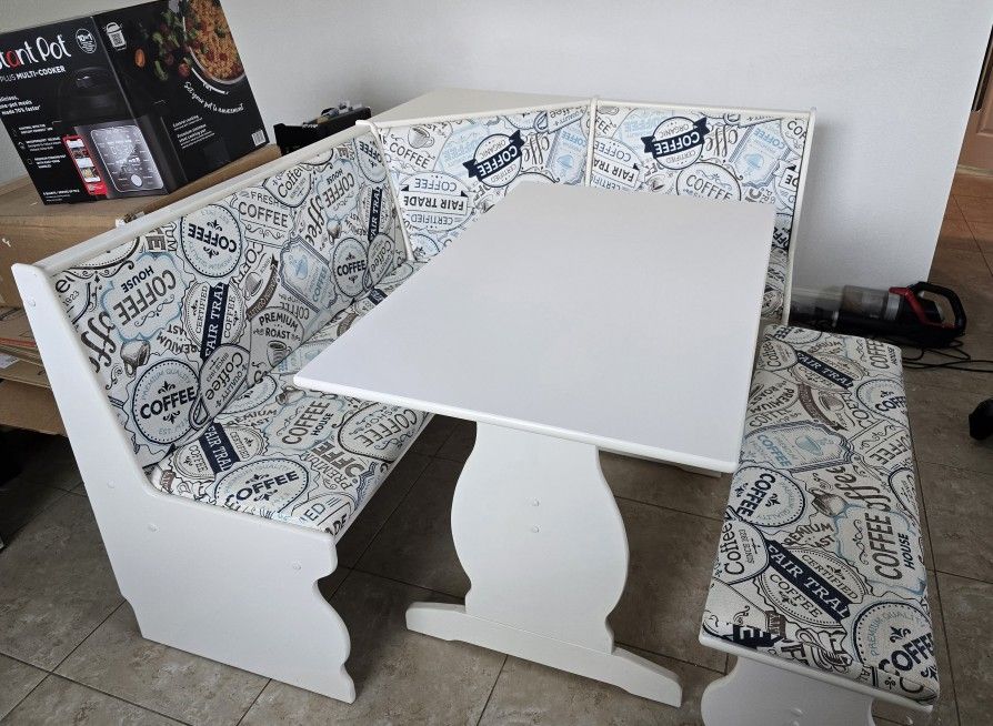 Bistro Table And Bench, White , Corner Table And Bench