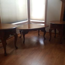Oak Coffee Table And 2 End Tables