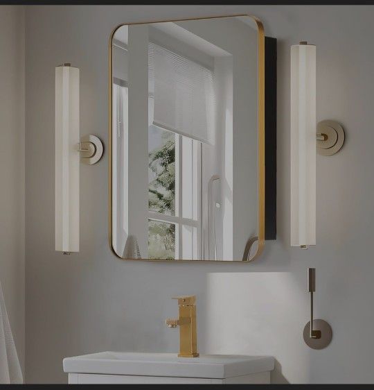 Bathroom Medicine Cabinet,16"x26" Mirror Door with Stainless Steel Brush Gold Frame,Recessed & Surface Wall Cabinet with Removable Glass Shelves,Rust-