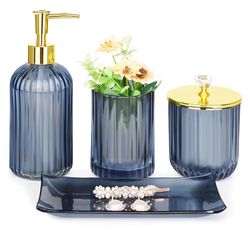 Blue glass bathroom set