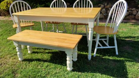 Dining table chairs and bench solid wood kitchen table set