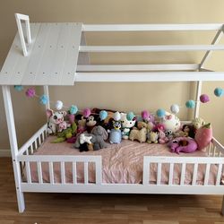 Twin House Bed For Kids - Mattress Included!