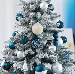 Silver Blue Velvet Baubles for Christmas Tree Decorations (24 balls)