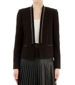Rebecca Taylor Twill and Leather Tuxedo Blazer in Black Size 6