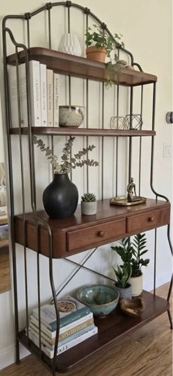 High-End Charleston Forge Hand-Forged Iron & Wood Baker’s Rack / Etagere