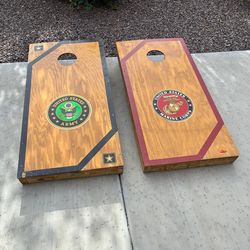 Army and Marine cornhole game with beanbags