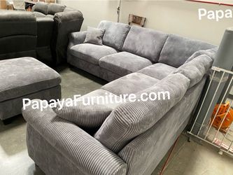New! Plush Hray Sectional, Sectional And Storage Ottoman, Sectionals, Sofa, Couch, Gray Couch, Ivorry Couch, Corduroy Sectional, Dark Gray Sofa Dimens