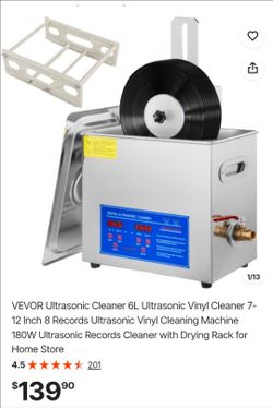 VEVOR Ultrasonic Cleaner 6L Ultrasonic Vinyl Cleaner 7-12 Inch 8 Records Ultrasonic Vinyl Cleaning Machine 180W Ultrasonic Records Cleaner with Drying