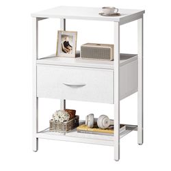 Night Stand with Fabric Drawer, Side Table with Mesh Shelf