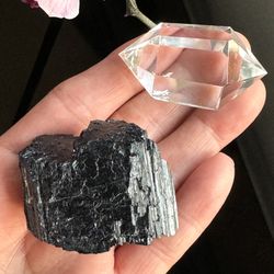 Natural Black Tourmaline And Clear Quartz Double Points 