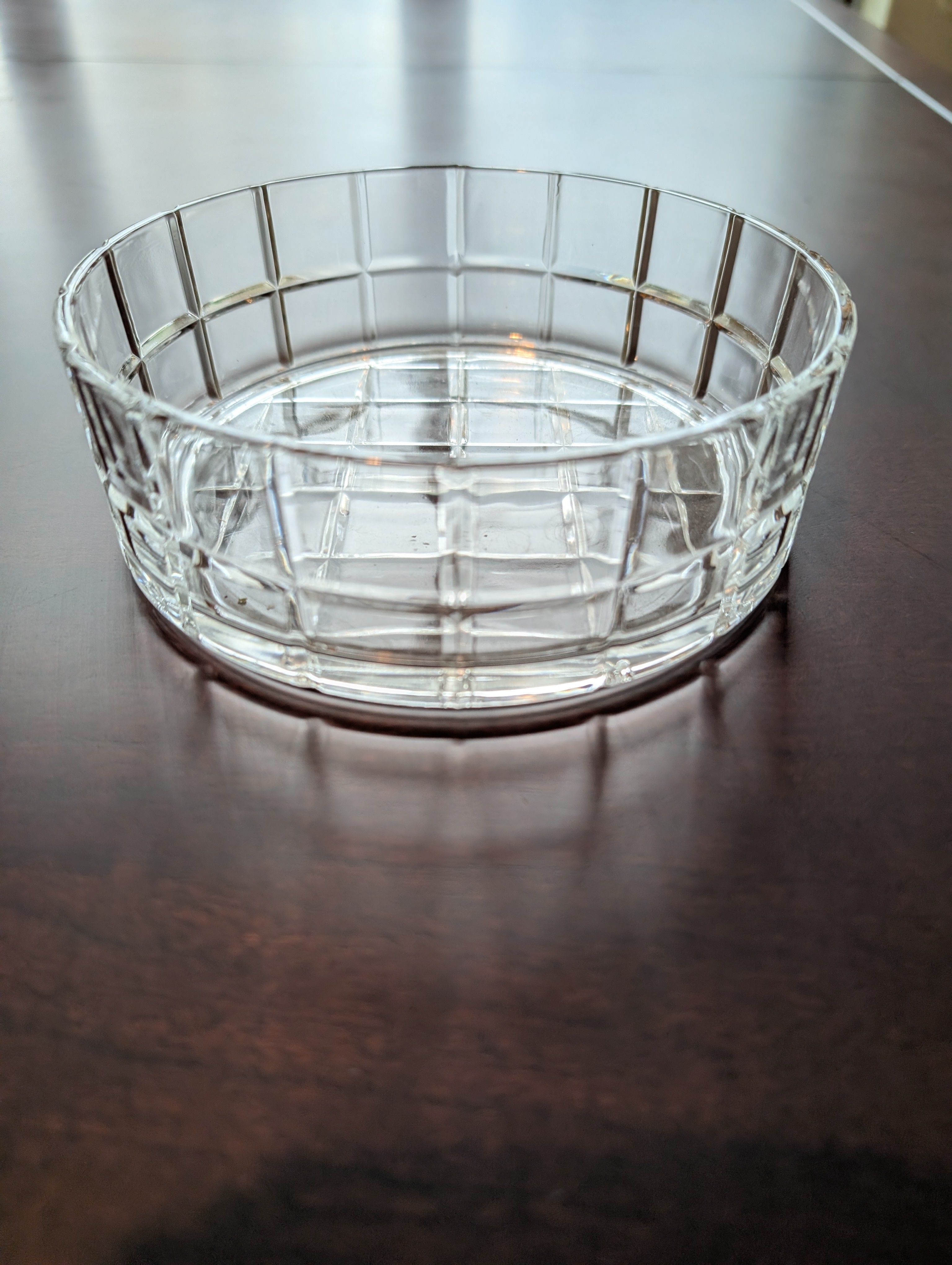 Clear Glass Serving Bowl with Grid Pattern