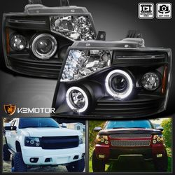 Black Fits 2007-2014 Chevy Tahoe Avalanche Suburban LED Halo Projector Headlight