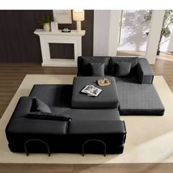 5 Oversized Convertible Sleeper Sofa Bed with Fixed-Shape Frame, DIY Combination Compression Modular Sectional Sofa, 6 in 1 Corduroy Folding Mattress 