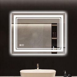 LED Bathroom Mirror - 28 x 36 Inches Vanity Mirror with Lights - Stepless Dimmable, Anti-Fog, Waterproof Wall Mounted Lighted Makeup Mirror – Long Las