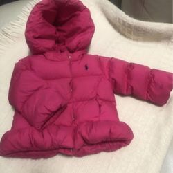 Polo Ralph Lauren Girls Baby (Down & Feather) Puffer Hooded Peplum Jacket - 12 Months  