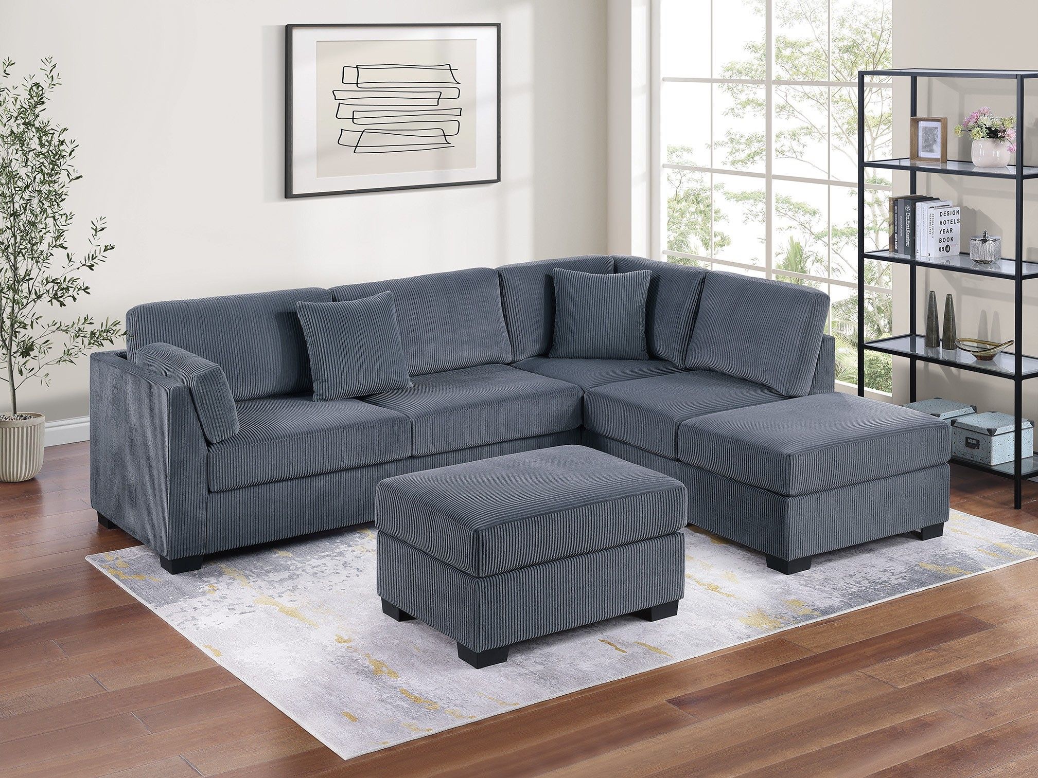 Piece Reversible Sectional Set W/ Ottoman Reversible Chaise
