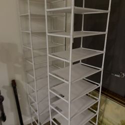 Tall 10 Tiers Shoe Rack 20-25 Pairs Boot Organizer Sturdy with Hooks -WHITE