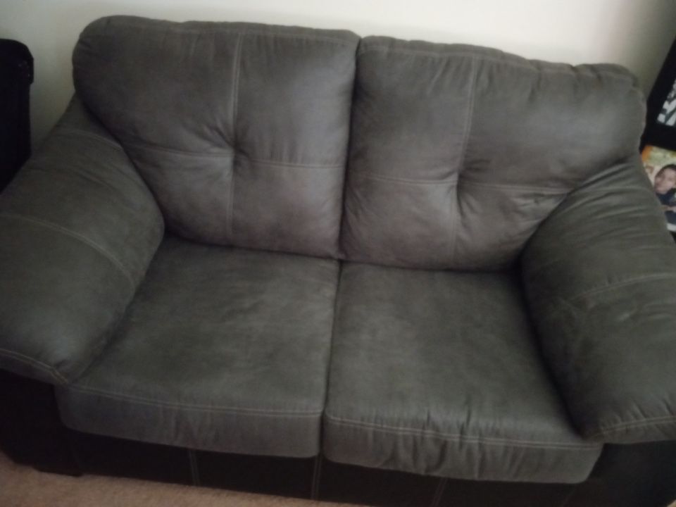 Grey & Leather Couch Set Of 2 For SALE