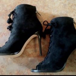 Coachs Lena Lux Womens Size 7.5 , Black Suede Lace Up Zip Peep Toe Booties Shoes