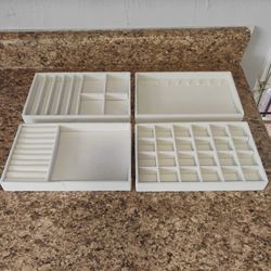 4 PC cream colored velvet jewelry trays