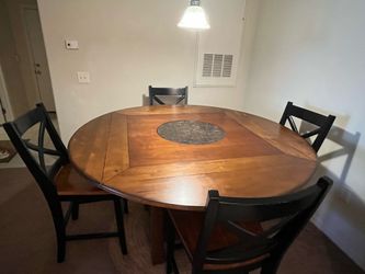 Haverty’s Wood Dining Room Table with Built-in Marble Lazy Susan