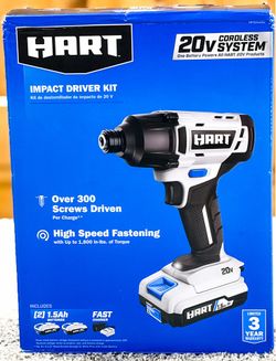 Hart 20V Impact Driver Kit (2) 1.5AH Lithium Ion Battery and Fast Charger