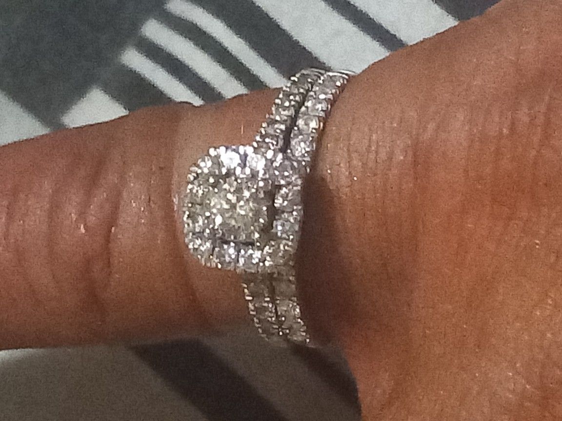 14k Solid White Gold Diamond Wedding Set