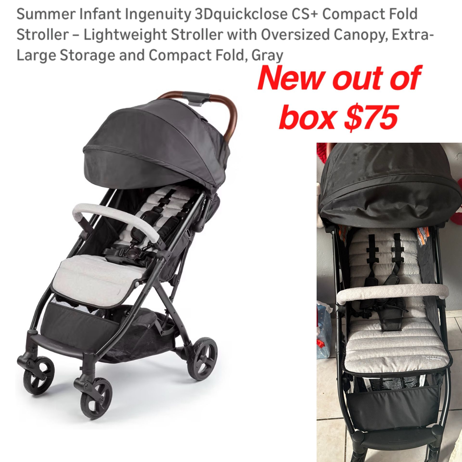 New out of box Summer Infant Ingenuity 3Dquickclose CS+ Compact Fold Stroller β Lightweight Stroller with Oversized Canopy, Extra-Large Storage and Co