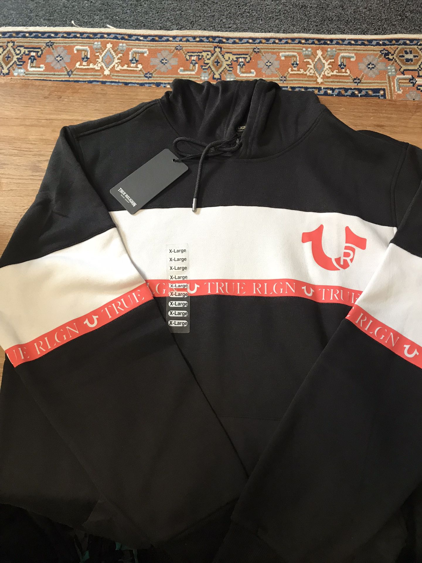 True Religion Men's Jet Black/pink Hoodie Jacket Size XL