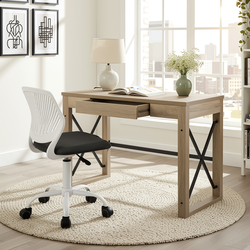 Homy Casa TULIP+CARANTION 2PC Home Office Furniture Set 44.1” Natural Writing Desk with Drawer and Grey Adjustable Swivel Office Chair Open Box