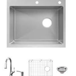 Glacier Bay Dolan Court Tight Radius 25 In Drop In Single Bowl 18 Gauge Stainless Steel Kitchen Sink With Pull Down Faucet 
