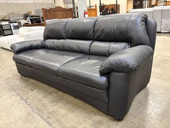 NICOLETTI Black Italian Leather 3 Seat Sofa with Pillow-Top Arms