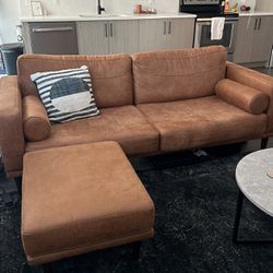 Brown Sofa With Ottoman 