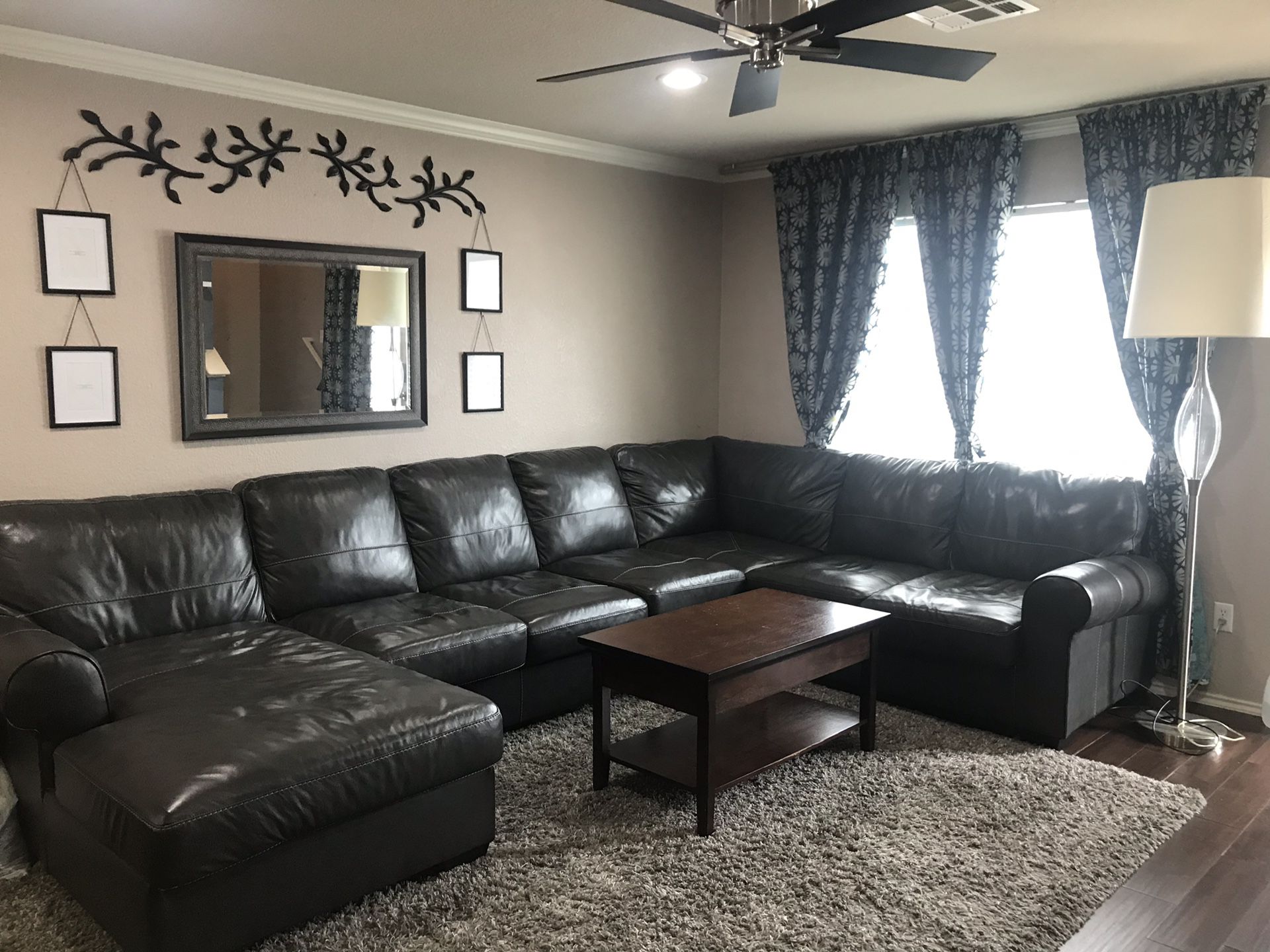 Top grain leather couch sectional