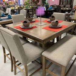 Manning Brown Counter Height Set (Dining table and Chairs