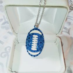 Blue Football Necklace In Gift Box NEW 