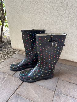 Black Polka Dot Rubber Rain Boots