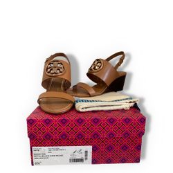 NIB Tory Burch METAL MILLER 65MM WEDGE VEG LEATHER Size 10.5