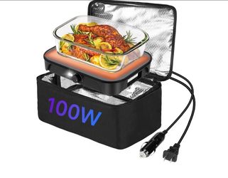 Protable Oven Adjustable Food Warmer 100W, 12V/24V/110V Electric Lunch Box for Adults,Personal Microwave for Reheating/Heating and Cooking Meals on Of