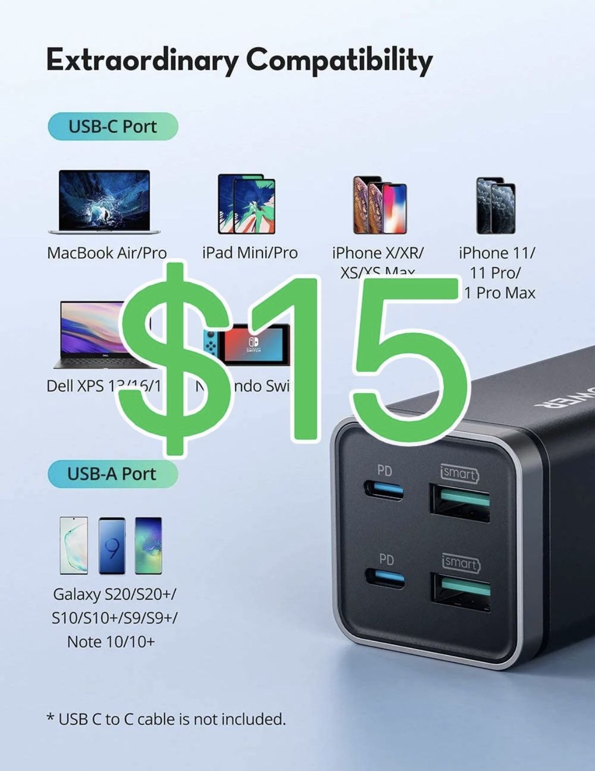 IPhone 14 13 PD Pioneer 65W 4-Port GaN Tech USB C Desktop Charger