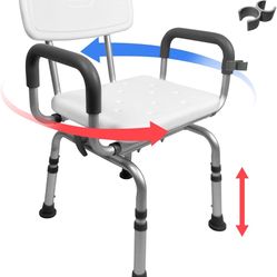 Swivel Shower Chair for Elderly and Disabled, Rotating Shower Seat for Inside Shower with Arms and Back, Height Adjustable Bath Chair for Seniors with
