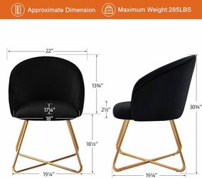 Furniliving Velvet Vanity Chair with Back, Modern Accent Chair for Vanity, Upholstered Makeup Stool Chair for Bedroom, Living Room, Dressing Room, Bla