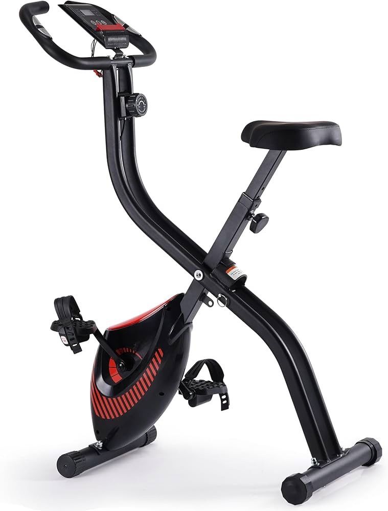 Bike 3 IN 1 Stationary Bike Folding Exercise Bike with 8-Level Adjustable Resistance Comfortable Seat Cushion LCD Monitor 265 lbs Weight Cap