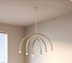 6-Light 24" Gold Arc Hanging Pendant Light Fixture~Monteaux Lighting